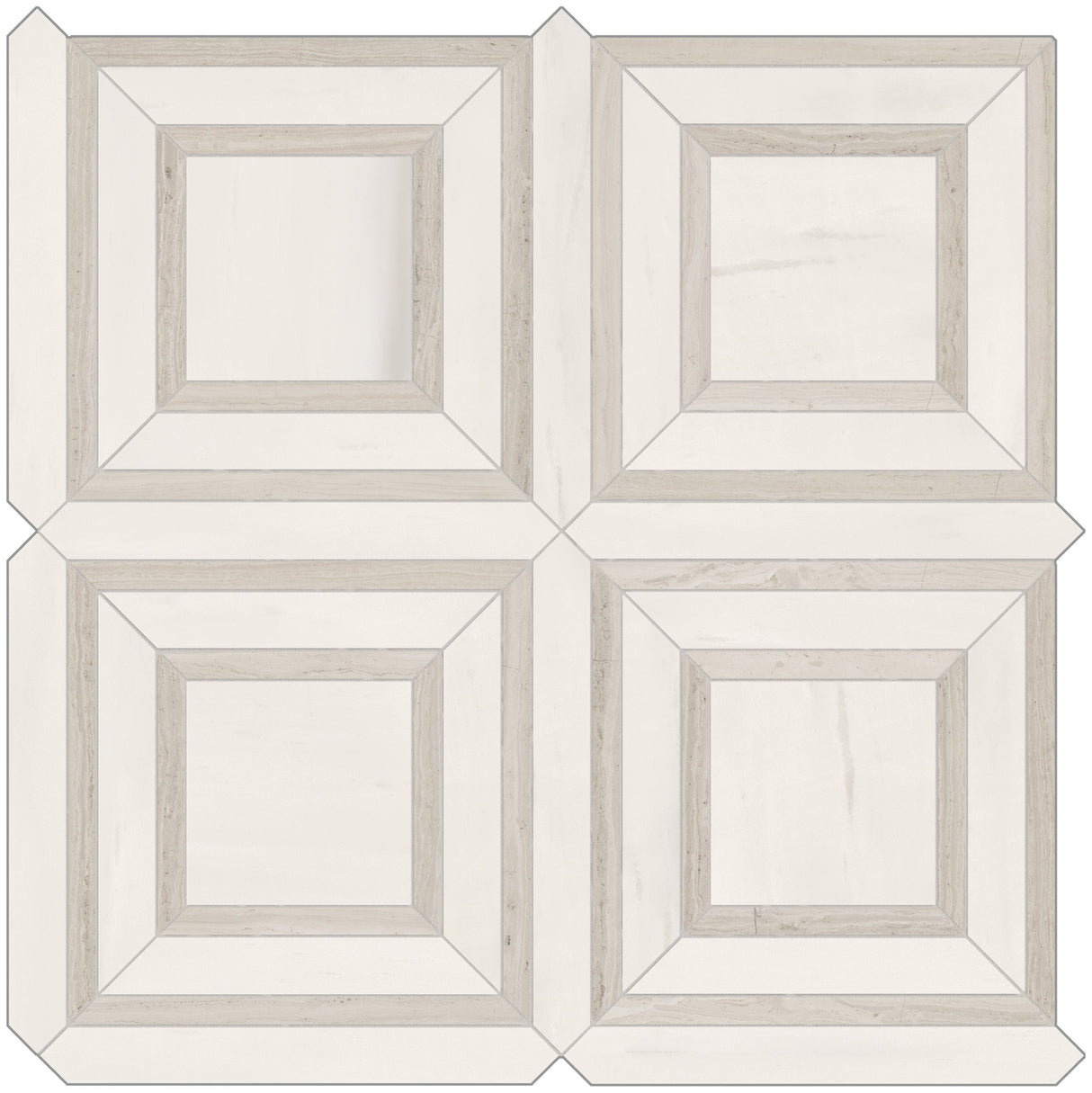 Anatolia Tile Mayfair Suave Bianco Piazza Polished Porcelain Mosaics. 1 Sheet = .96 Sq. Ft. 4501-0156-1 Suave Bianco Piazza - premium natural stone mosaic tile from Anatolia Tile, available at PoshHaus showroom in Keene, NH