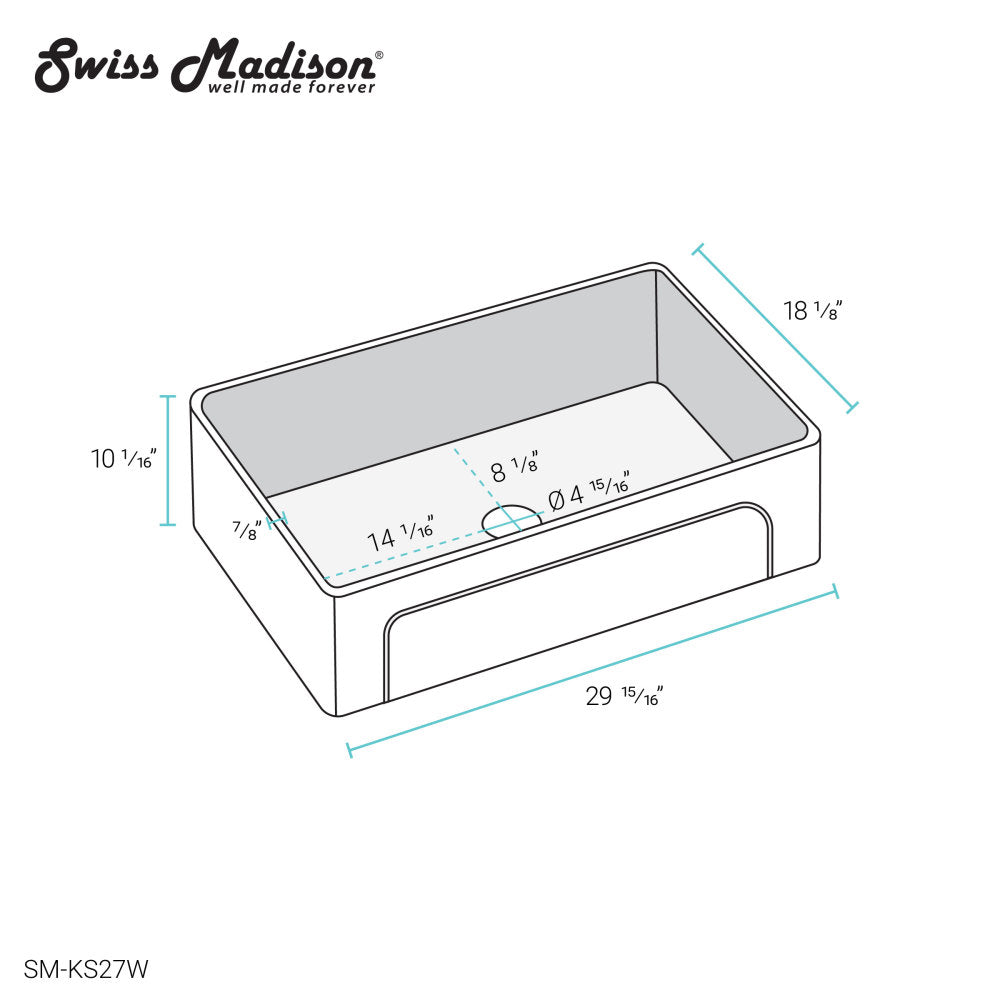 Lyon 30 x 18 Fireclay, Single Basin, Farmhouse Kitchen Sink in White