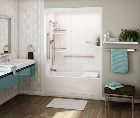 MAAX 107000-L-003-001 Allia TSR-6032 Acrylic Alcove Left-Hand Drain One-Piece Whirlpool Tub Shower in White
