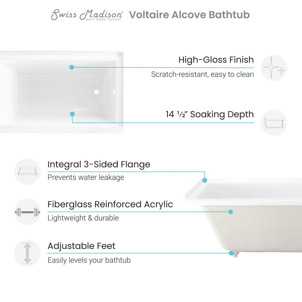 Voltaire 60" X 30" Right-Hand Drain Alcove Bathtub