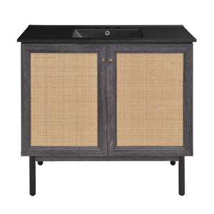 Classe 36" Freestanding Bathroom Vanity in Black Oak with Black 3-Hole Widespread Sink Top