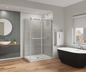 MAAX 136956-810-280-000 Duel Alto 44-47 X 78 in. 8mm Bypass Shower Door for Alcove Installation with GlassShield® glass in Chrome & Matte White