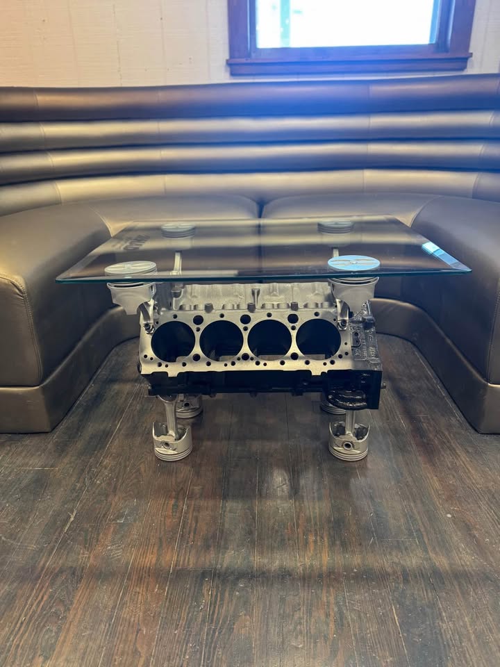 Chevy V8 Engine Block Silver Coffee Table