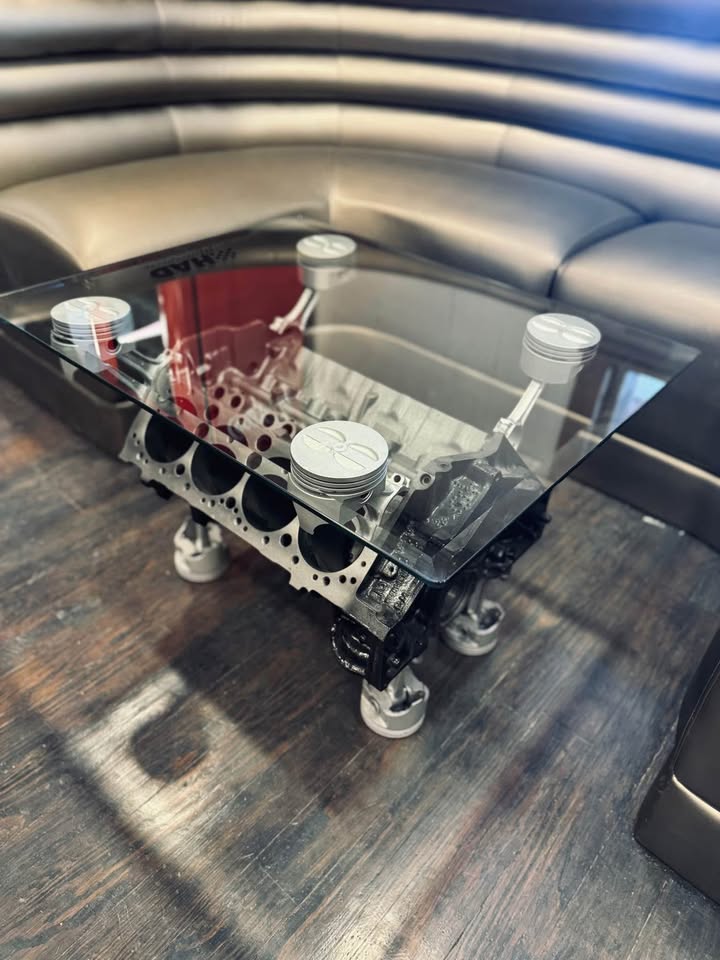 Chevy V8 Engine Block Silver Coffee Table