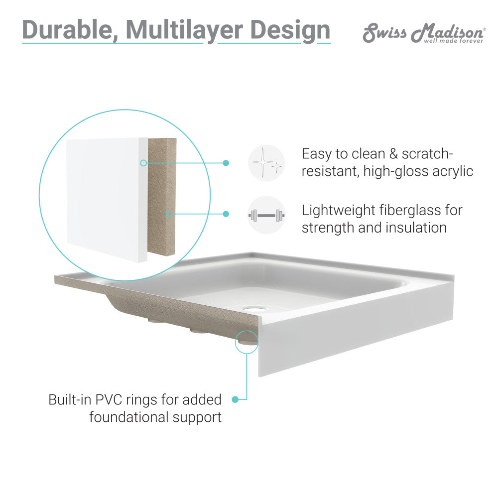 Voltaire 48 x 32 Acrylic White, Single-Threshold, Center Drain, Shower Base