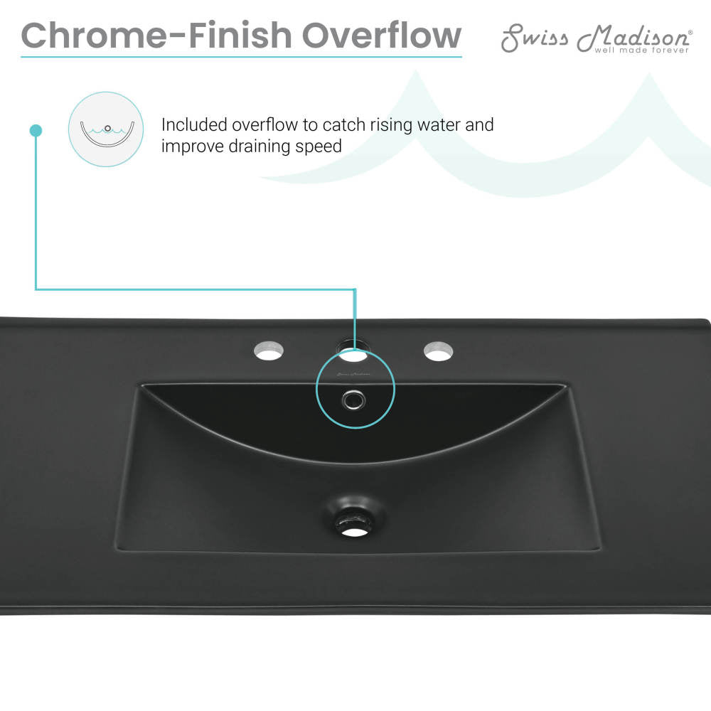 36 inch Ceramic Vanity Sink Top in Matte Black with 3 Holes