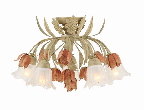 Southport 5 Light Sage Rose Floral Semi Flush Mount 4800-SR