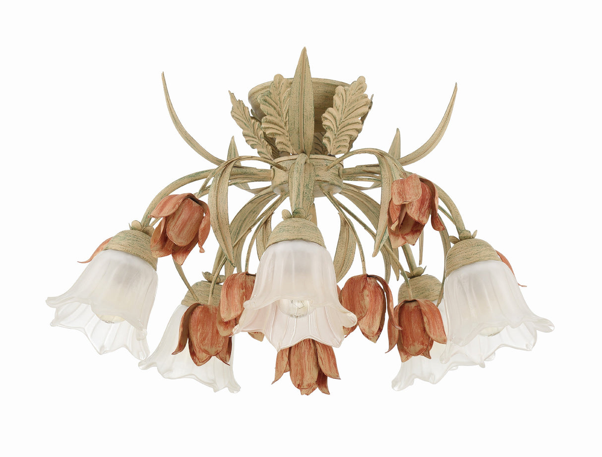 Southport 5 Light Sage Rose Floral Semi Flush Mount 4800-SR