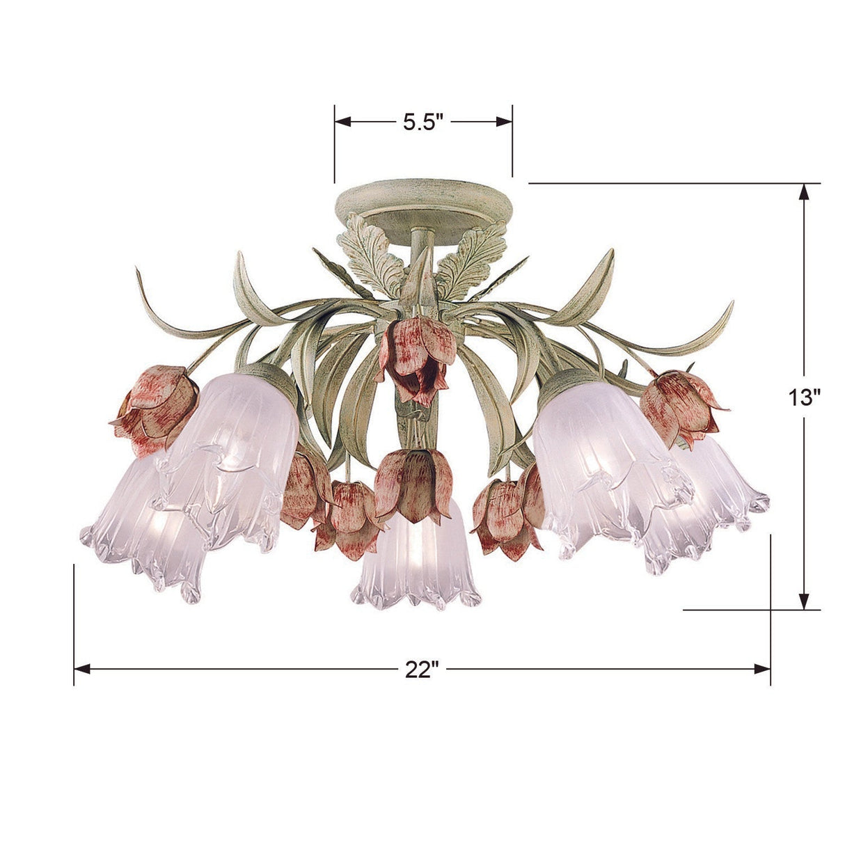 Southport 5 Light Sage Rose Floral Semi Flush Mount 4800-SR