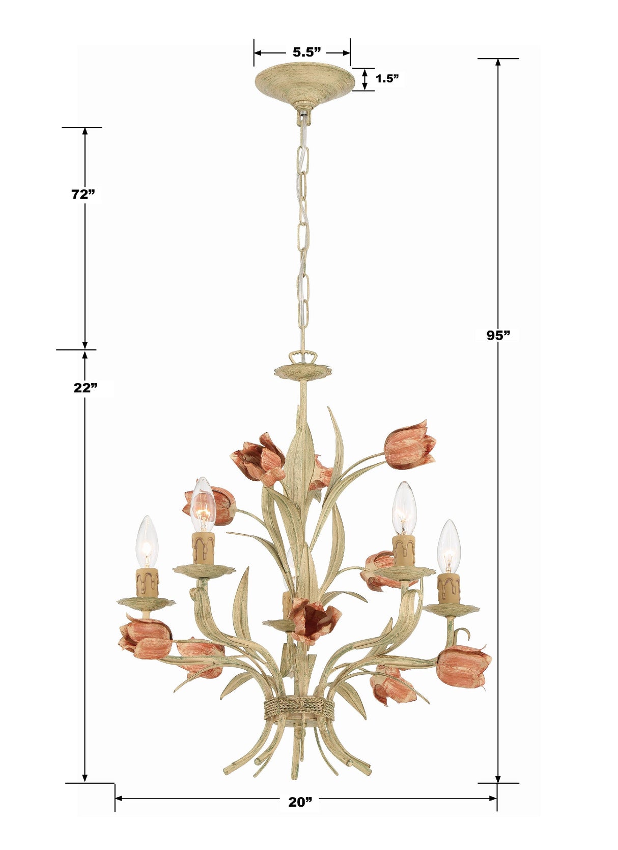 Southport 5 Light Sage Rose Chandelier 4805-SR