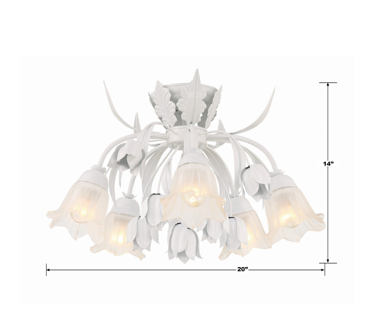 Southport 5 Light Wet White Floral Semi Flush Mount 4810-WW