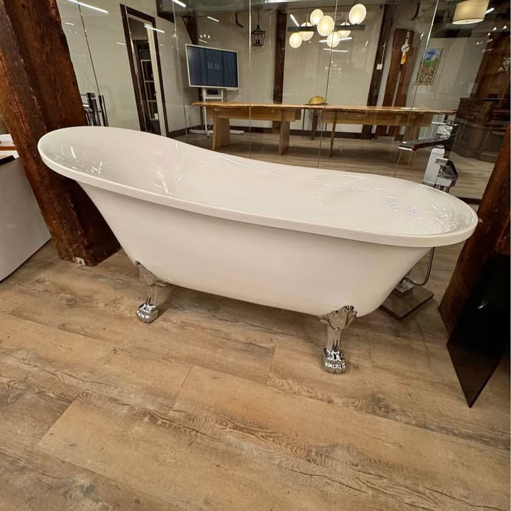 Cache Single Slipper, Clawfoot Soaking Acrylic Bathtub, Chrome Clawfoot (Showroom Model For Sale)
