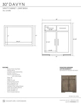 Davyn 30″ Wood Single Vanity Cabinet – Choose Configuration
