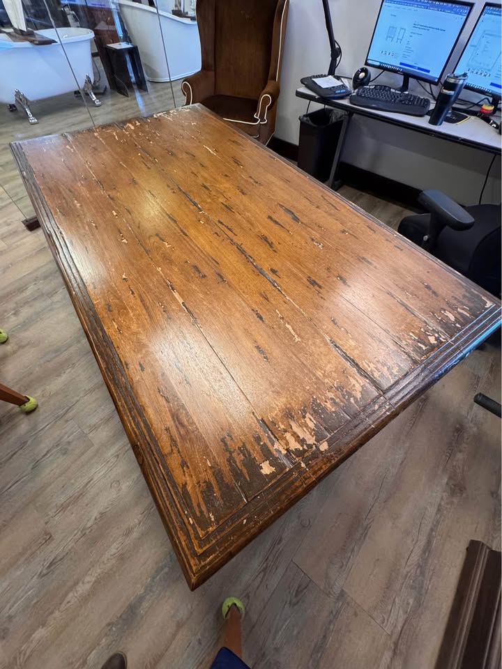 Restoration Hardware 17th Century Spanish Walnut Trestle Rectangular Distressed Wood Dining Table Solid Wood Seats 6