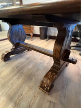 Restoration Hardware 17th Century Spanish Walnut Trestle Rectangular Distressed Wood Dining Table Solid Wood Seats 6