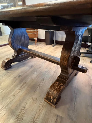 Restoration Hardware 17th Century Spanish Walnut Trestle Rectangular Distressed Wood Dining Table Solid Wood Seats 6