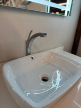 48" Floating White Vanity Set with Quartz Top, Ceramic Vessel Sink, and Chrome Vessel Faucet