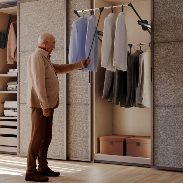 Richelieu 3602230100 Double Pull-Down Closet Rod with 360° Rotation, 20 55/64 to 29 17/32 in, 16 59/64 to 24 1/64 in