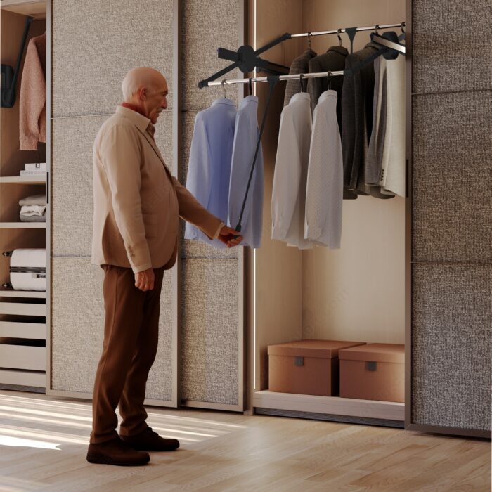 Richelieu 3602230100 Double Pull-Down Closet Rod with 360° Rotation, 20 55/64 to 29 17/32 in, 16 59/64 to 24 1/64 in