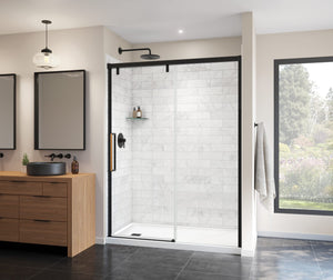 MAAX 135324-900-285-000 Uptown 56-59 x 76 in. 8 mm Sliding Shower Door for Alcove Installation with Clear glass in Matte Black & Wood