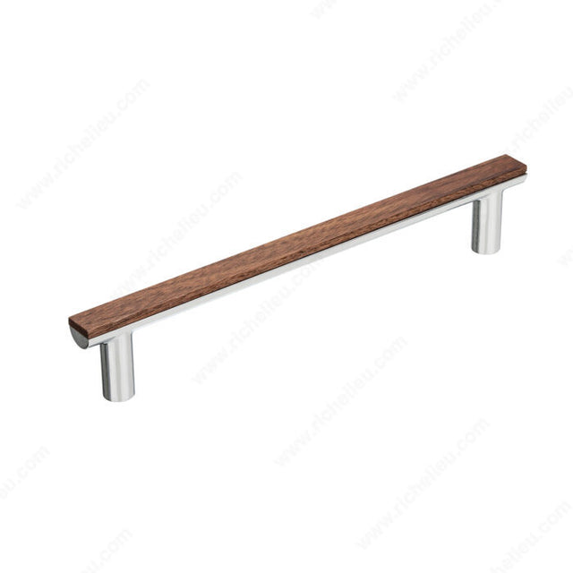 Richelieu 1350160180322 Modern Metal and Wood Pull - 1350, Polished Nickel / Walnut