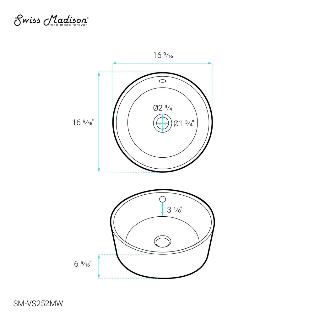 Monaco 16.5” Round Vessel Sink in Matte White