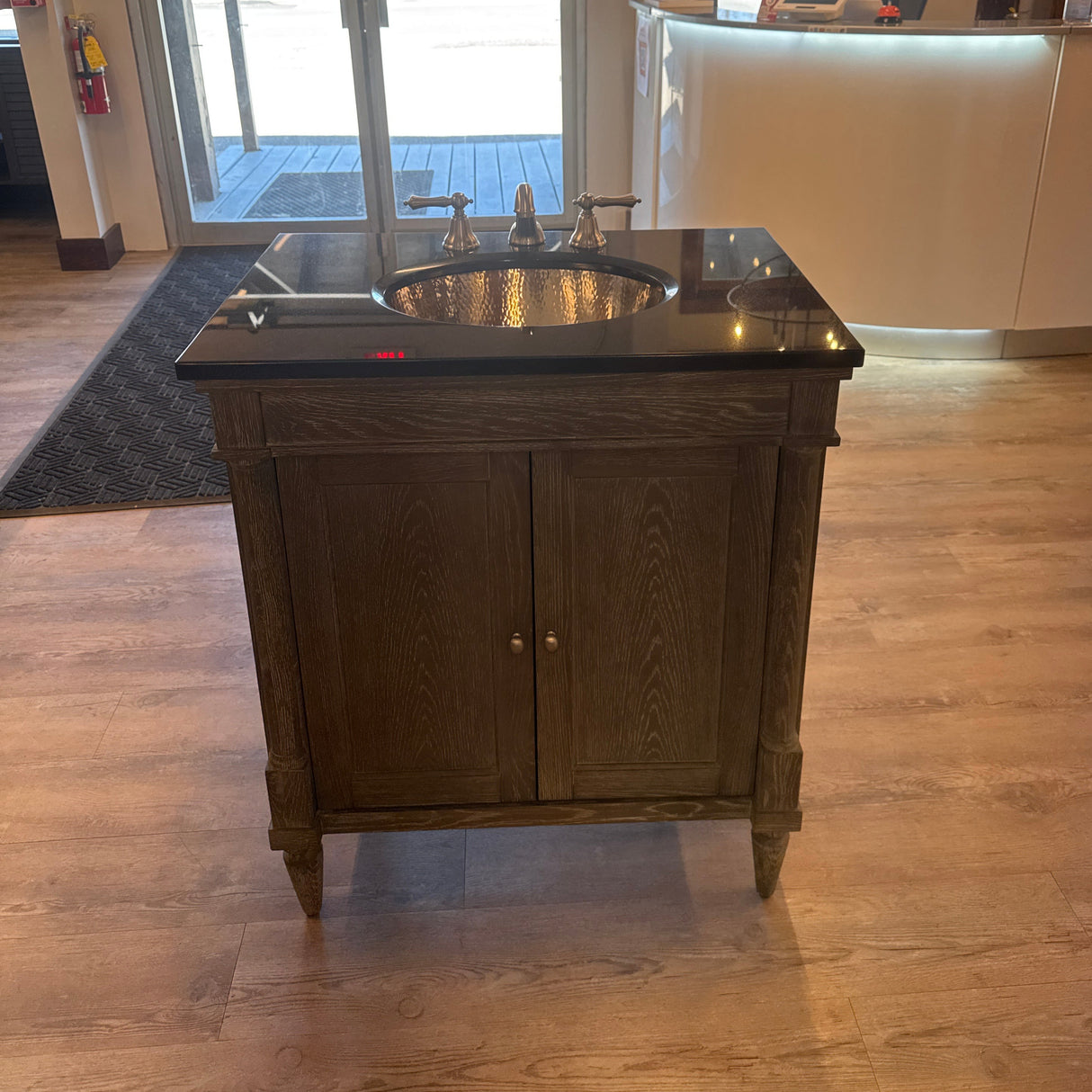30" Rustic Chic Vanity Set with Granite Top, Nickel Sink, and Widespred Brush Nickel Faucet