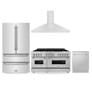 ZLINE Kitchen Package with Refrigerator, 60 in. Stainless Steel Dual Fuel Range, 60 in. Convertible Vent Range Hood and 24 in. Tall Tub Dishwasher (4KPR-RARH60-DWV)