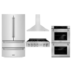 ZLINE Kitchen Package with Refrigerator, 36 in. Stainless Steel Rangetop, 36 in. Range Hood and 30 in. Double Wall Oven (4KPR-RTRH36-AWD)