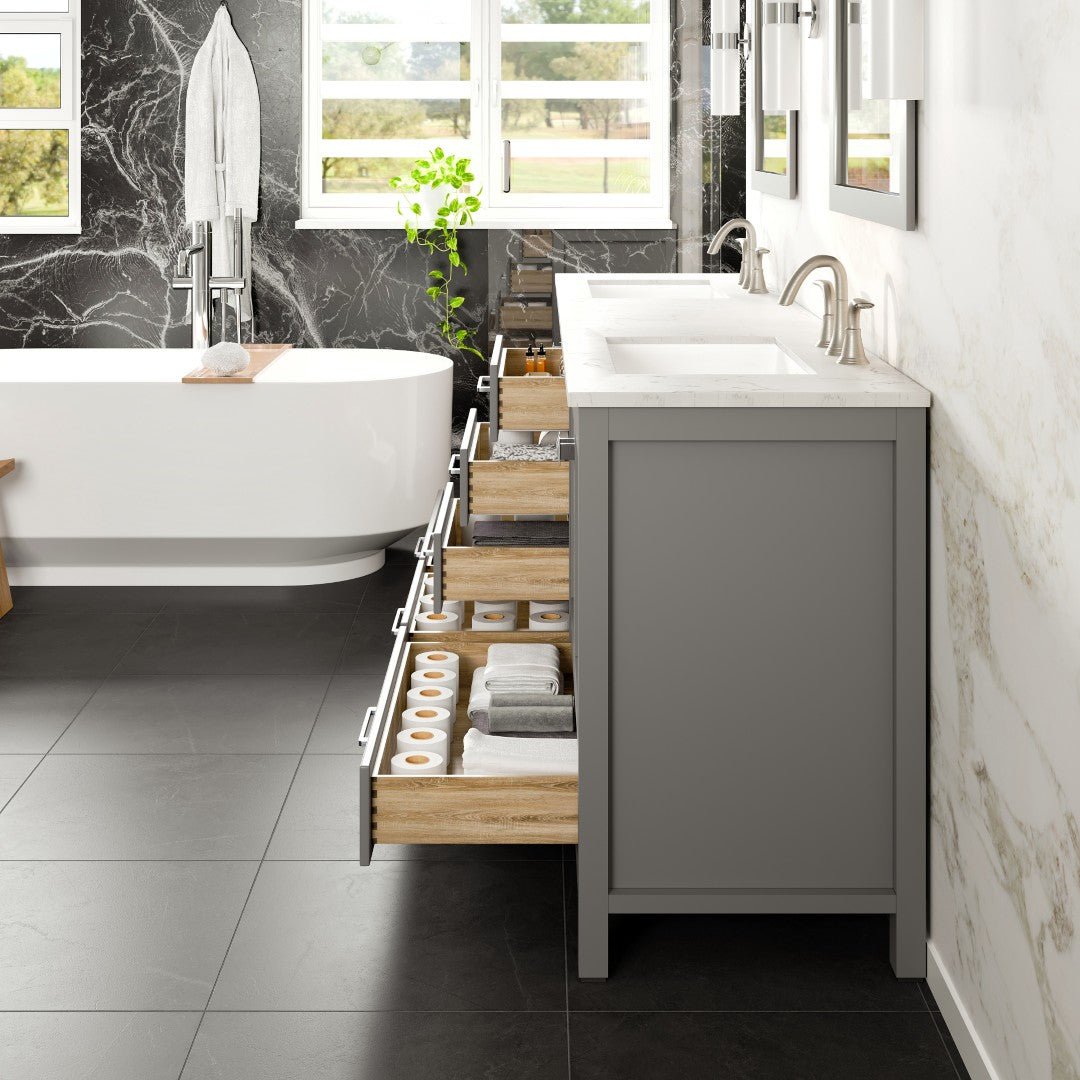 Aberdeen 84 in. Gray Double Sink  Bath Vanity with Carrara Quartz Top and Undermount Porcelain Sinks