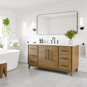 Graham 60 in. Oak Single Sink Bath Vanity with Arabescato Engineered Stone Top and Undermount Porcelain Sink