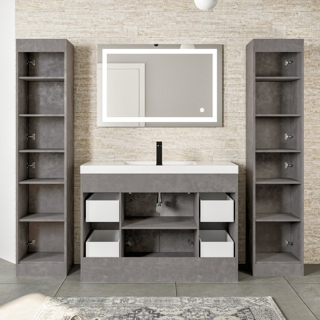 Lugano 48 in. Concrete Gray Single Sink Bath Vanity with Acrylic Top and Integrated Sink