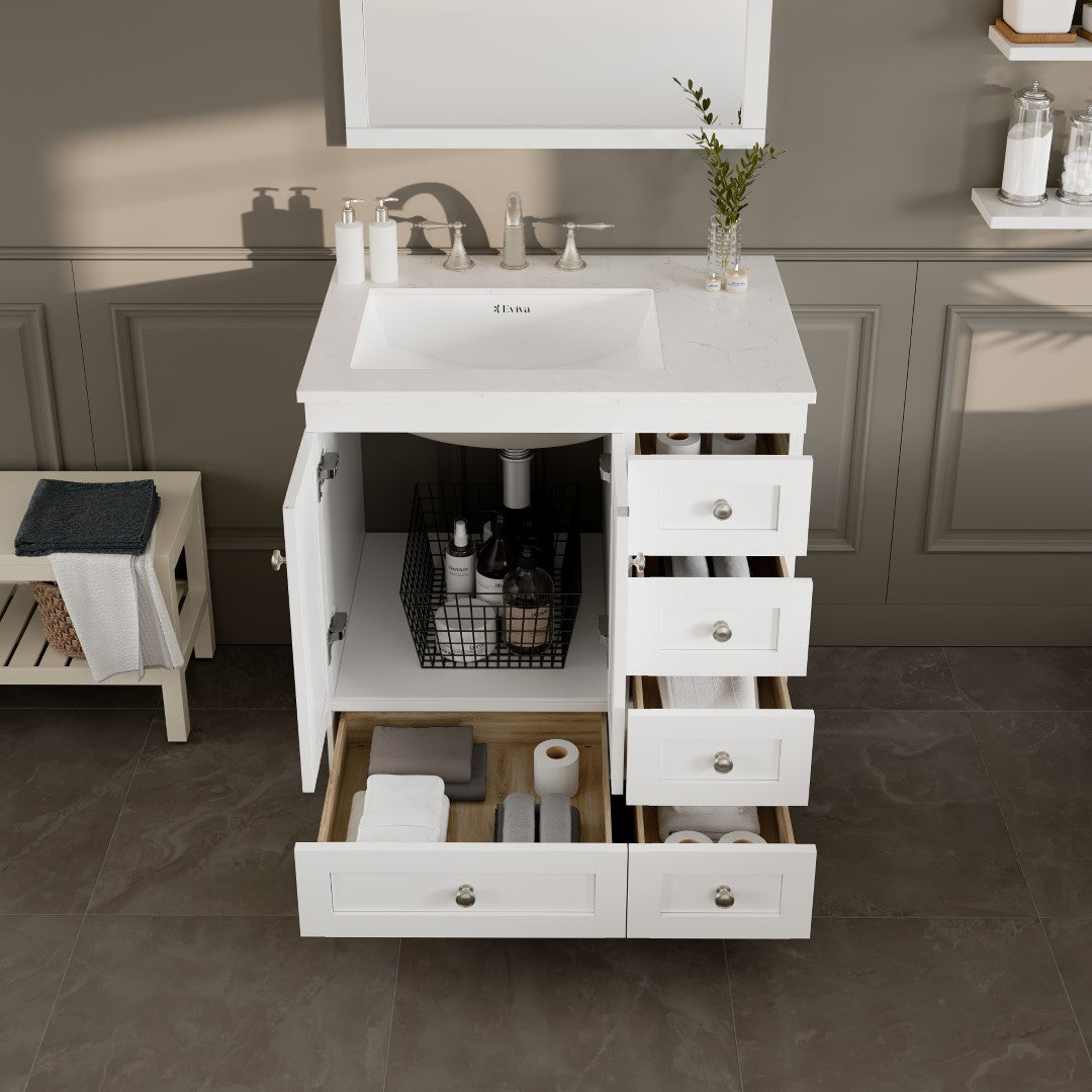 Acclaim 30 in. White Single Sink Bath Vanity with Carrara Quartz Top and Undermount Porcelain Sink