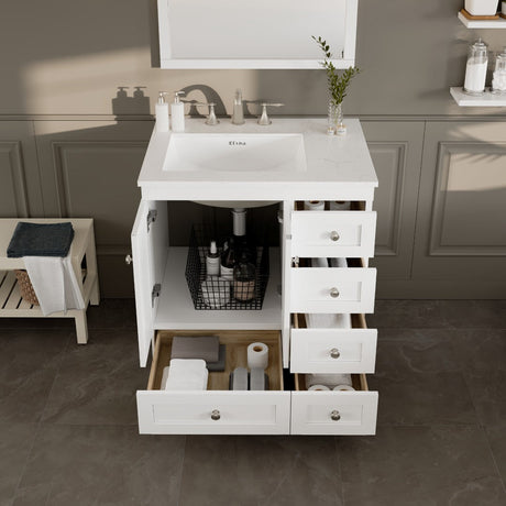 Acclaim 30 in. White Single Sink Bath Vanity with Carrara Quartz Top and Undermount Porcelain Sink