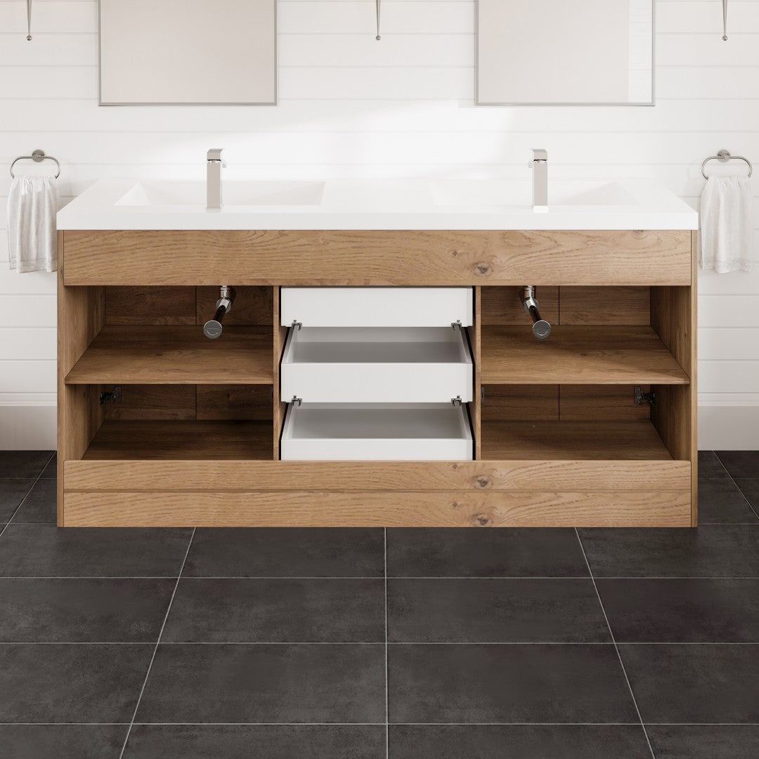 Lugano 72 in. Natural Oak Double Sink  Bath Vanity with Acrylic Top and Integrated Sinks