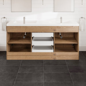 Lugano 72 in. Natural Oak Double Sink  Bath Vanity with Acrylic Top and Integrated Sinks