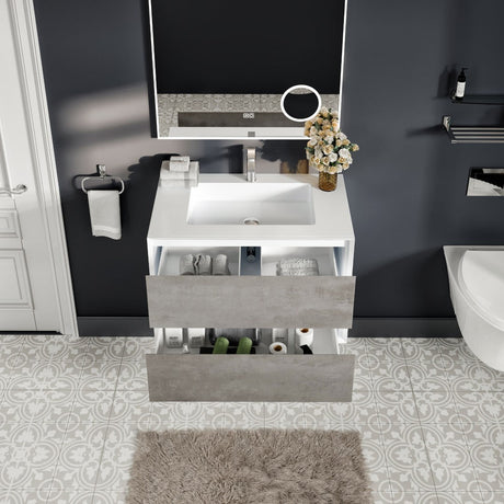 Vienna 36 in. Concrete Gray Wall Mount Single Sink Bath Vanity with Acrylic Top and Integrated Sink