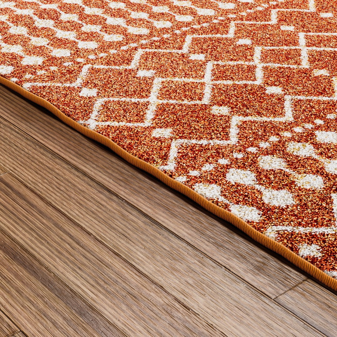 Eviva Grid 5' x 7' Geometric Orange/Cream Rug