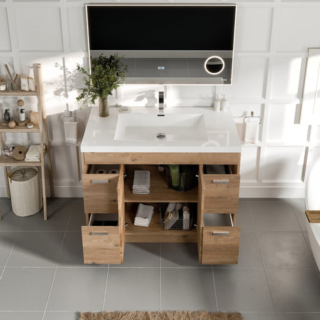 Lugano 42 in. Natural Oak Single Sink Bath Vanity with Acrylic Top and Integrated Sink