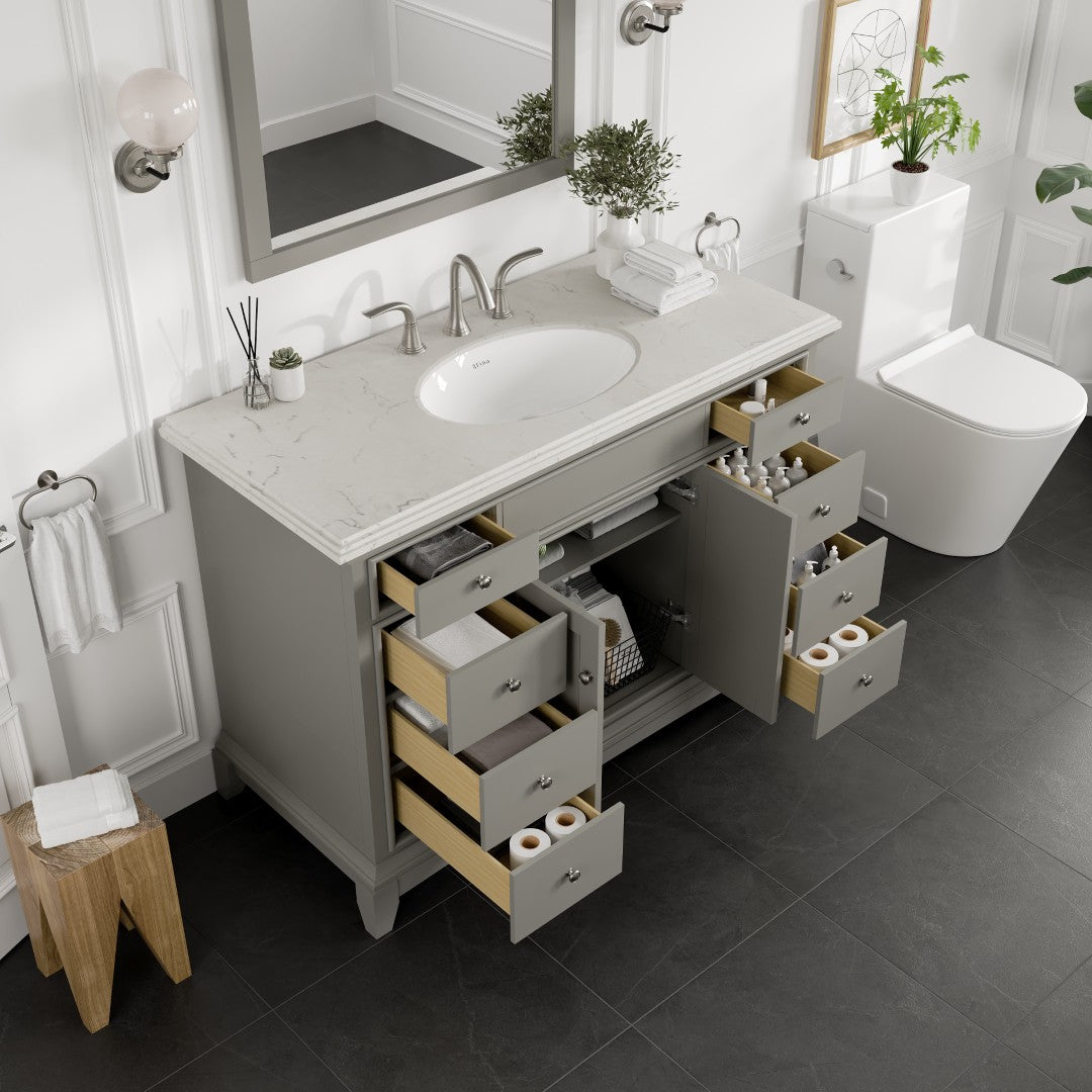 Elite Stamford 42 in. Gray Single Sink Bath Vanity with Carrara Quartz Top and Undermount Porcelain Sink