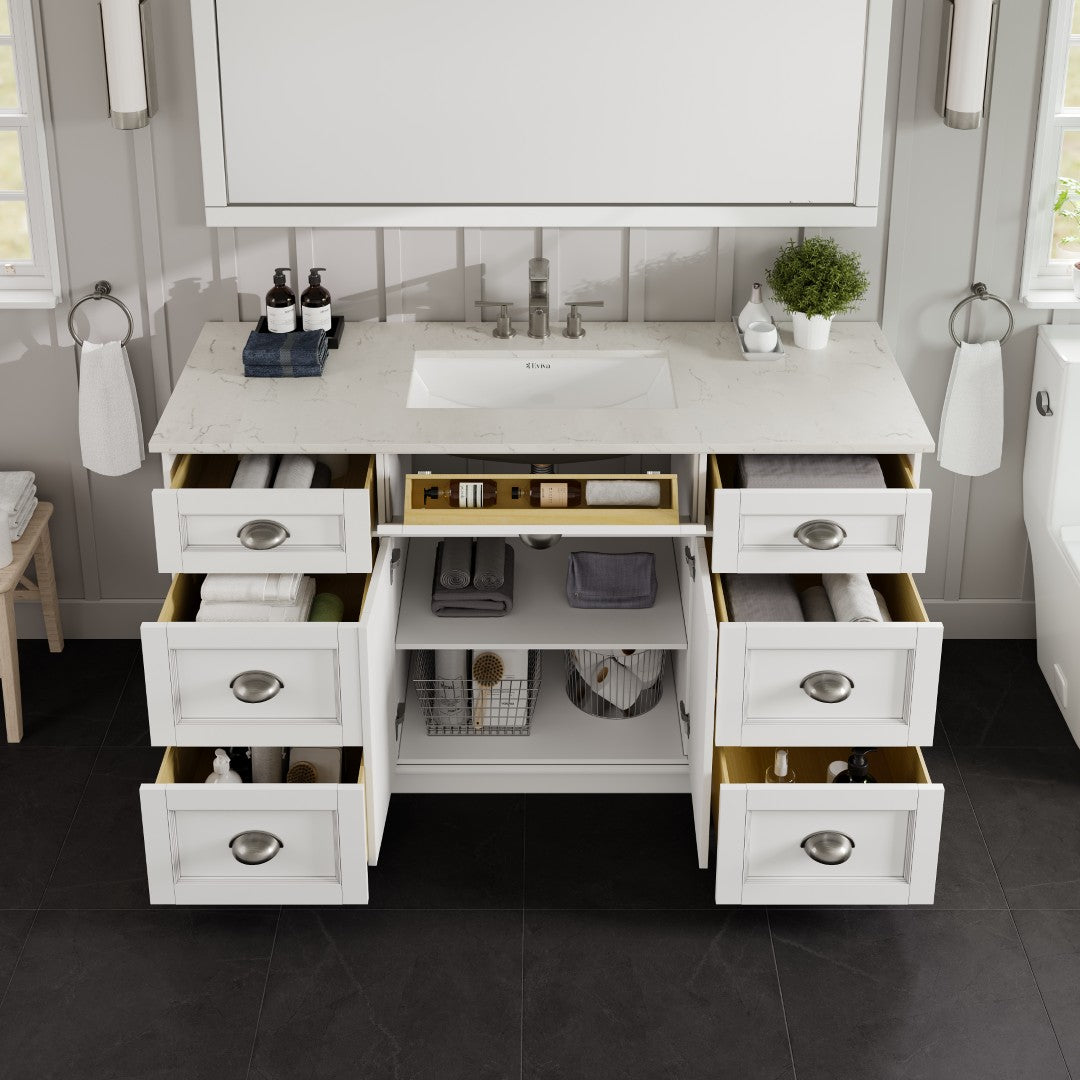 Epic 60 in. White Single Sink Bath Vanity with Carrara Quartz Top and Undermount Porcelain Sink