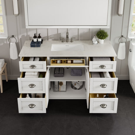 Epic 60 in. White Single Sink Bath Vanity with Carrara Quartz Top and Undermount Porcelain Sink