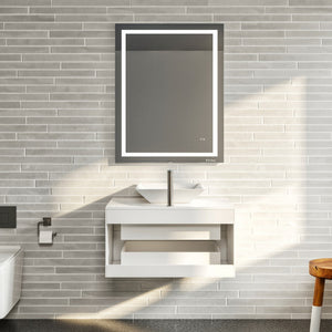 Wave 30 in. White Wall Mount Single Sink Bath Vanity with White Quartz Top and Vessel Porcelain Sink