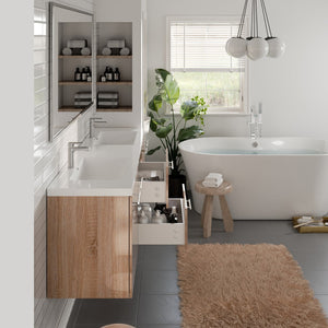 Axis 72 in. White Oak Wall Mount Double Sink  Bath Vanity with Acrylic Top and Integrated Sinks