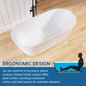 New England Home Goods Aconcagua 63" Freestanding Tub in White - Stone Resin Solid Surface