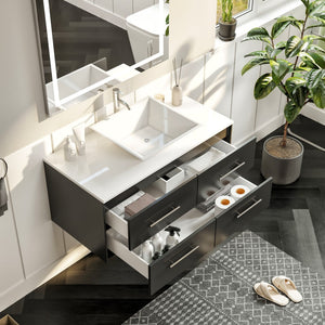 Wave 30 in. Espresso Wall Mount Single Sink Bath Vanity with White Quartz Top and Vessel Porcelain Sink