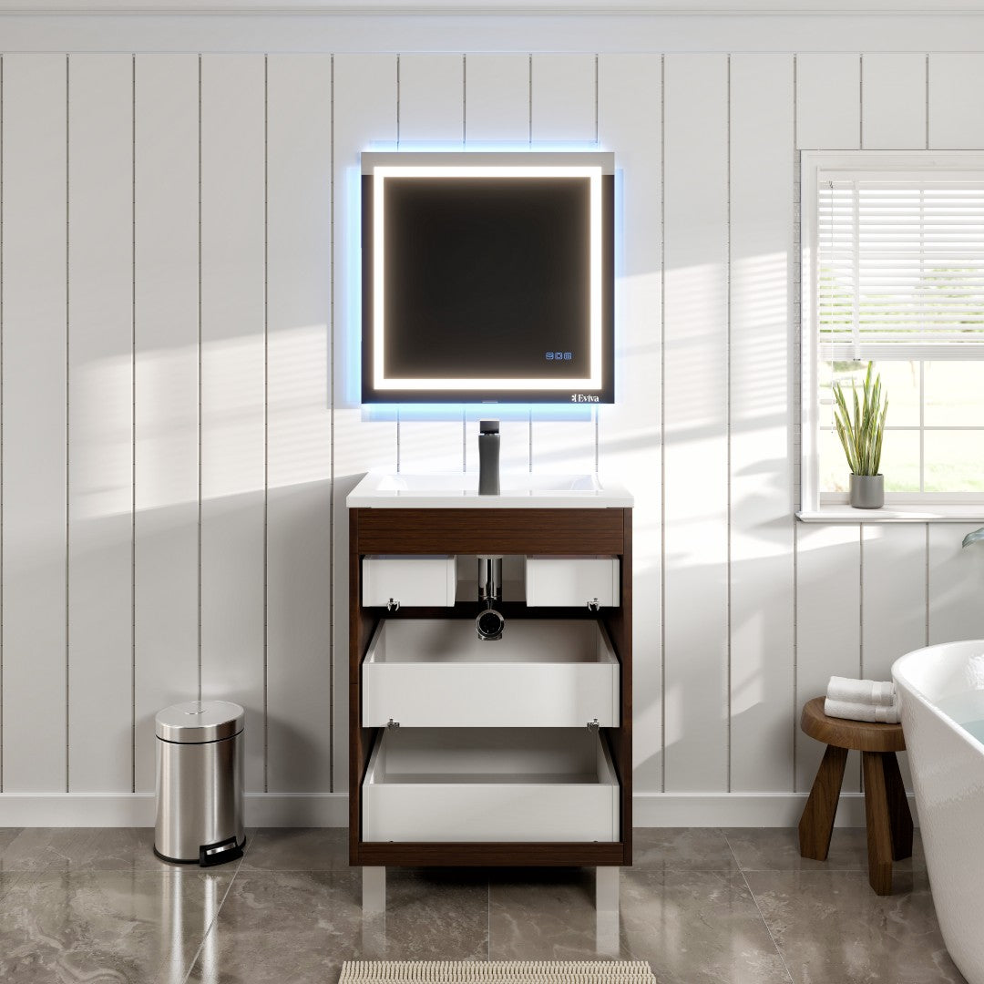 Joy 24 in. Rosewood Single Sink Bath Vanity with Porcelain Top and Integrated Sink