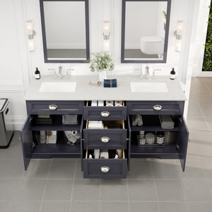 Epic 72 in. Charcoal Gray Double Sink  Bath Vanity with Carrara Quartz Top and Undermount Porcelain Sinks