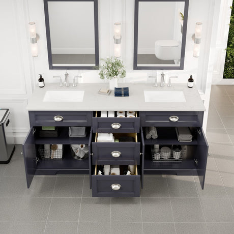 Epic 72 in. Charcoal Gray Double Sink  Bath Vanity with Carrara Quartz Top and Undermount Porcelain Sinks