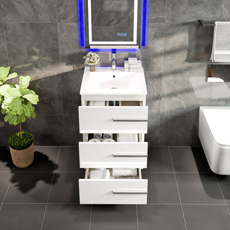 Deluxe 24 in. White Single Sink Bath Vanity with Porcelain Top and Integrated Sink